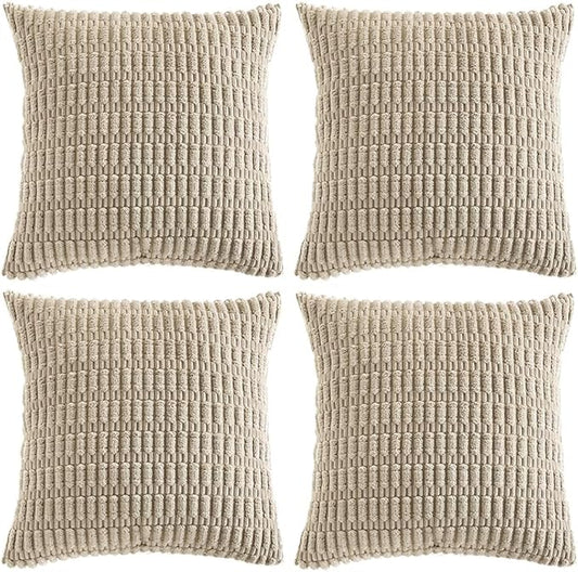Fancy Homi 4 Packs Taupe Decorative Throw Pillow Covers 16x16 Inch for Living Room Couch Bed, Rustic Modern Farmhouse Boho Home Decor, Soft Plush Corduroy Cute Square Accent Cushion Case 40x40 cm