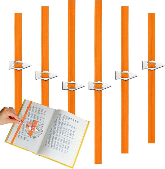 Elastic Bookmark,6 Pack Book Marks with Pointer Perfect for Book Reading-Mark Last Place,Planner Bookmarks for Reading Women,Men,Kids,Book Lovers(Orange)