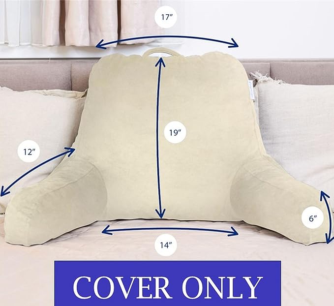 ComfortSpa Reading Pillow Replacement Cover for 19 inch Back Rest Pillow, Polyester Velour Machine Wash and Dry (Cream)