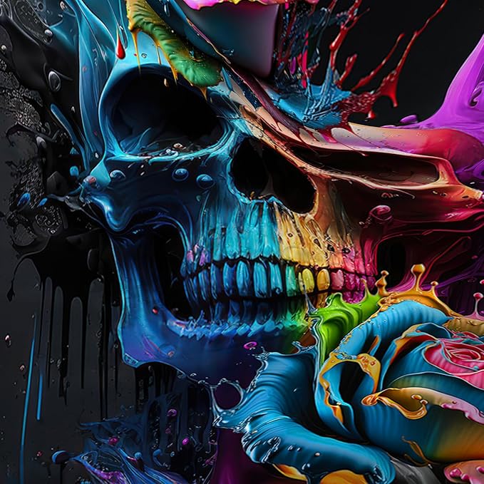 AILONEN 3D Sugar Skull Shower Curtain,Colorful Rose with Skeleton Design Shower Curtain Set with Hooks for Boys Girls Teens,Colour Inkjet Theme36 W*72" H