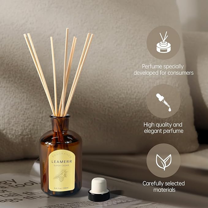 Fragrance Essential Oil Reed Diffuser Set - 8.8 oz (250 ml) Super Cedar Scent Used for Lasting Fragrance in Bedroom, Suitable for Toilet to Remove Odor Fragrance Essential Oil Diffuser