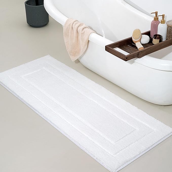 GRANNY SAYS Large Bathroom Rugs Non Slip Washable, 59" x 24", Water Absorbent Bath Mats for Bathroom, Thick Soft Shaggy Bath Rug, Microfiber Bath Floor Mat, Bath Decor, White