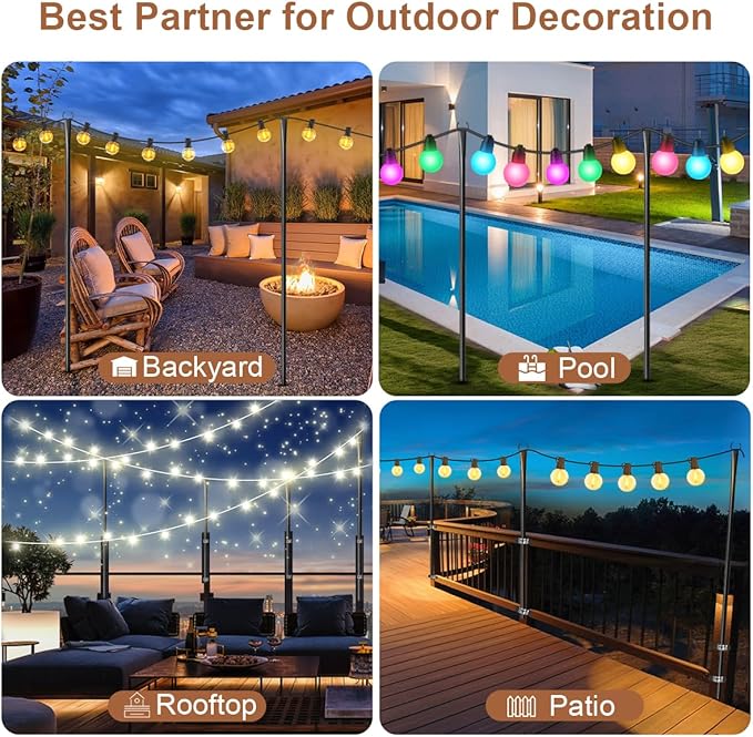 6 Pack String Light Poles for Outside, 10ft Heavy-Duty Metal Light Poles for Outdoor String Lights with Fork, Adjustable Lighting Accessories for Patio Decor Backyard Yard Pergola Garden Decorations