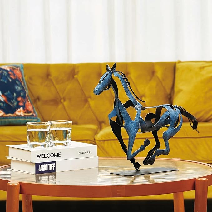 Horse Statue, Unique Metal Art Handmade Sculpture for Home Decor, Rustic Decor, Gifts for Horse Lovers (Blue)