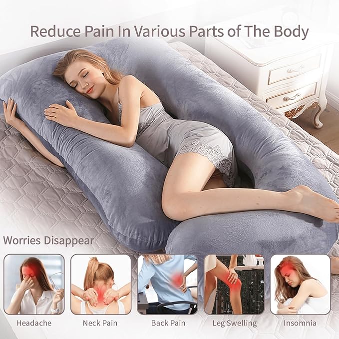 60 Inch Full Body Pregnancy Pillows for Sleeping Cooling Pregnancy Pillow,U Shaped Pregnancy Body Pillow,Maternity Pillows for Pregnant Women with Removable Washable Velvet Cover.(Grey)