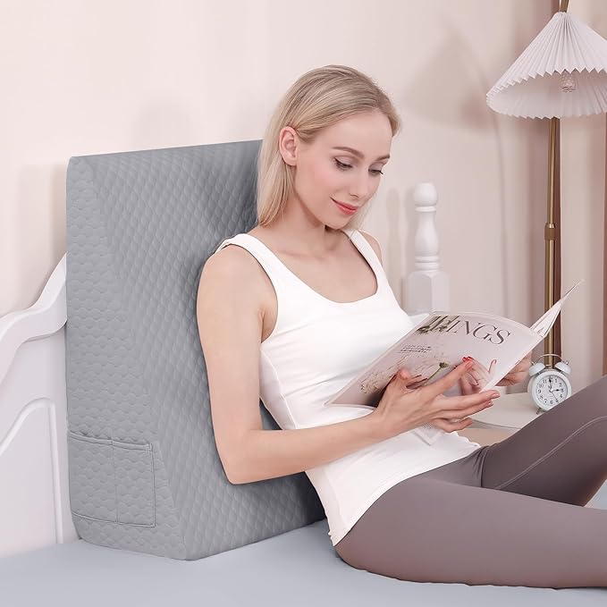 Forias Wedge Pillow for Sleeping,10" Bed Wedge Pillow for After Surgery,Acid Reflux,Snoring,Memory Foam Top Triangle Pillow Wedge with Breathable Removable Cover