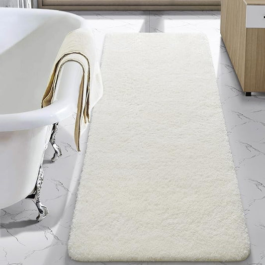 LOCHAS Bathroom Rug Runner 24x60 Inch, Soft Thick Absorbent Microfiber Bath Rugs for Bathroom, Machine Washable, Shaggy Plush Non Slip Bath Mat for Tub, Shower Floor, Quick Dry Mats, Cream White