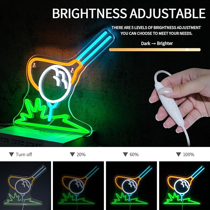 Golf Neon Sign for Wall Decor Dimmable Led Lights Signs Golfing LED Signs for Golf Clubs Green White Yellow Neon Light Room Decor for Gym Sports Room Man Cave USB Powered