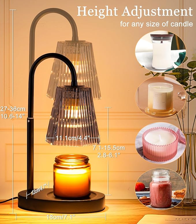 No Flame Scented Candle Warming Candle Warmer Lamp with Timer Electric Candles Wax Warmers Glass Lamps for Jar Candles Burner Adjustable Height and Dimmable Light Modern