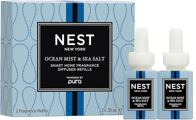 NEST New York Smart Home Fragrance Diffuser Refill Smart Vials, Ocean Mist & Sea Salt - Set of 2 - Designed for NEST x Pura 3 and NEST x Pura 4 Diffusers - Cruelty Free, Vegan - Made in USA