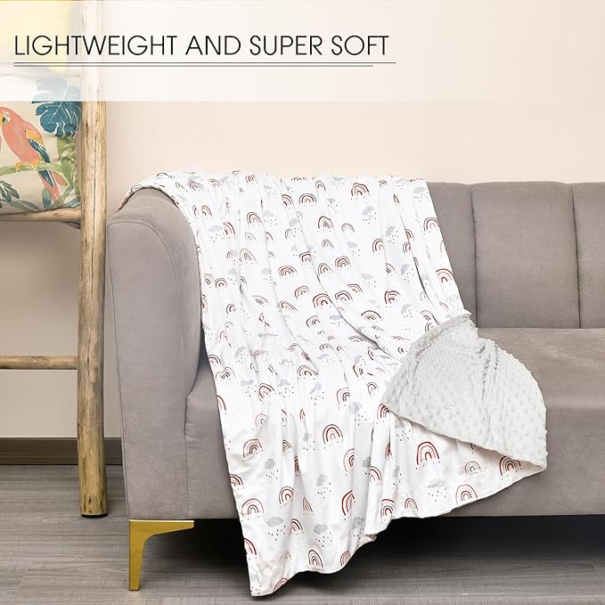 Minky Baby Throw Blanket for Boys Girls Neutral, 50x60 Inches Soft Lightweight Micro Fleece Blanket with Double Layer, Dotted Backing, Breathable Receiving Blanket for Newborns, Rainbow