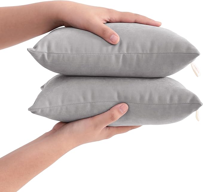 FLXXIE 2 Pack Microfiber Tiny Pillows, 11x7 Inches, Mini Pillows for Sleeping and Traveling, Washable Pillows, Soft Small Pillows Travel Pillows Nap Pillows, Light Grey