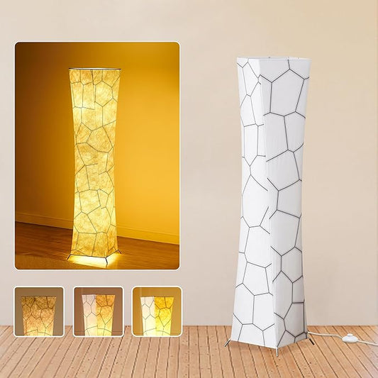 chiphy Floor Lamp, 52" (M) Tall Standing Lamp, 3 Levels Adjustable Brightness LED Bulbs, Column Floor Light, Marble Gradient Fabric Lampshade, Home Decor for Living Room, Bedroom, Kids Room