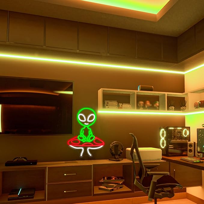 Mushroom Alien Neon Sign for Wall Decor, USB Dimmable Green Alien Neon Lights for Bedroom, Home, Game Room, Party, Beer Bar, Hip Hop Pub, Man Cave, Yoga Gifts