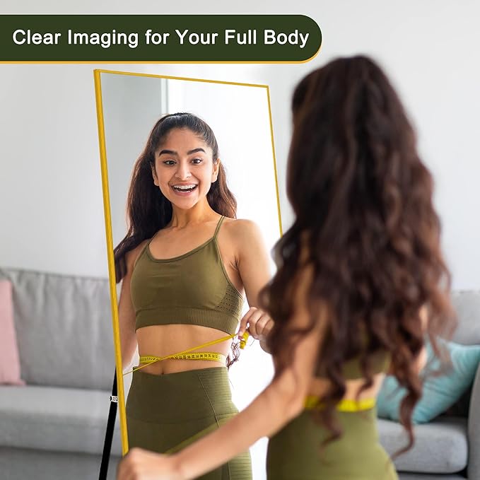 NicBex Full Length Mirror, 56"x19", Aluminum Alloy Frame Full Body Mirror with Stand, Gold - Free Standing, Leaning Against Wall or Wall-Mounted, Best for Bedroom Living Room Dressing Room