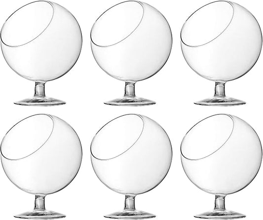 WGV Planter Terrarium with Stand, Ball Diameter 4" Height 5", Clear Glass Floral Container Vase, DIY Succulents Outdoor Garden Home Office Decor Slant Cut Orb, 6 Pieces