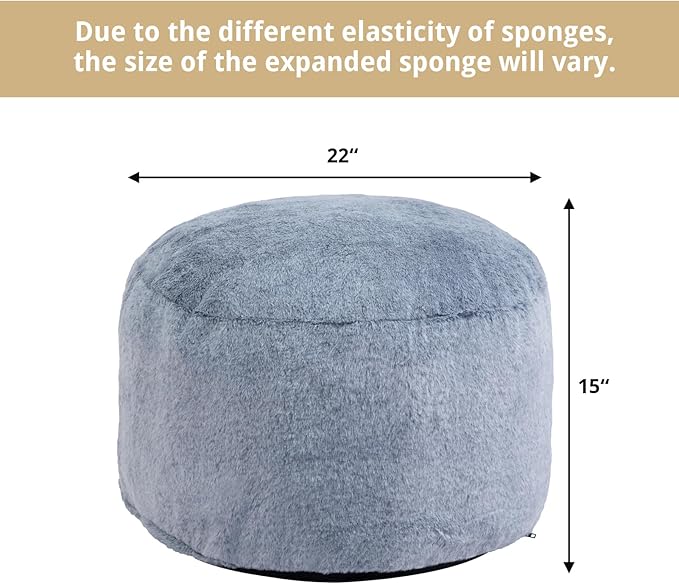 HollyHOME 15"(H) Bean Bag Round Ottoman Pouf, 6.6LB Memory Foam Filled Footstool for Sofa, Accent Stuffed Footrest Stool with Washable Cover, Single Footrest Stool for Living Room, Bedroom, Blue Gray