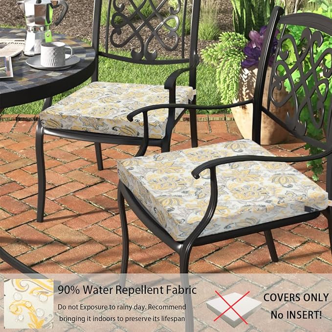FUNHOME Outdoor Cushion Covers 20 x 18 x 4 inch,Set of 2,Replacement Seat Cushion Cover for Patio Furniture Chair,Water Resistant,Fade-Resistant Slipcover Only,No Insert(Yellow Flower)