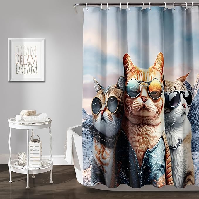 AILONEN 3D Cat Shower Curtain,Cartoon Funny Kitten Shower Curtain Set for Kids Boys Girls,Cat Lovers Animal Shower Curtain with Hooks for Bathroom,36" W*72" H