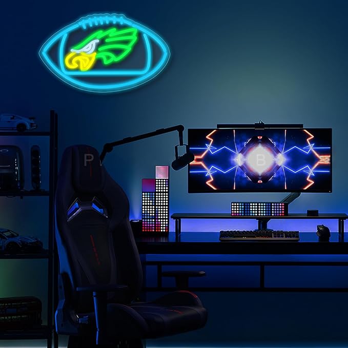 Football Team Neon Sign, Cool Light Up Dimmable Eagle Team Logo Hanging Led Neon Sign for Wall Decor, Man Cave, Garage, Party, Bar, Game Room Deco, Birthday Gift for Football Fan