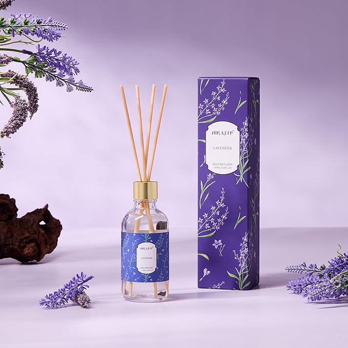 Airkeep Reed Diffuser Oil Set with Reed Sticks,Lavender Aromatherapy Oil Scent Diffuser for Home Office Bathroom Decoration Perfume and Gifts 3.38oz/100ml