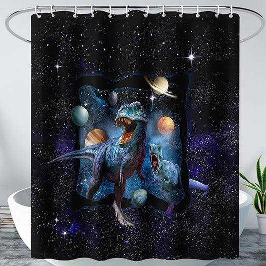 AILONEN Boys Dinosaur Shower Curtain 48" W*72" H for Bathroom,Blue Galaxy Starry Dinosaur Bathroom Shower for Boys Teen,Cartoon Dinosaur Bath Curtain Polyester Waterproof Shower Curtain with 12 Hooks