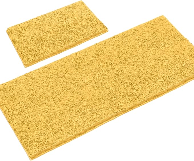 LuxUrux 2-Piece Bathroom Rug Set - Ultra-Plush Chenille Mats, Includes Runner Rug, Soft, Absorbent, Non-Slip & Stylish (27x47 & 16x24 inches, Yellow)