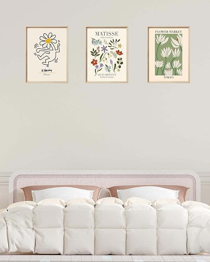 Framed Matisse Canvas Wall Art for Bedroom,Abstract Matisse Canvas Wall Decor,Minimalist Classic Decor Aesthetic,12x16IN Wood High Framed Design Posters for Living Room,Bathroom Set of 3
