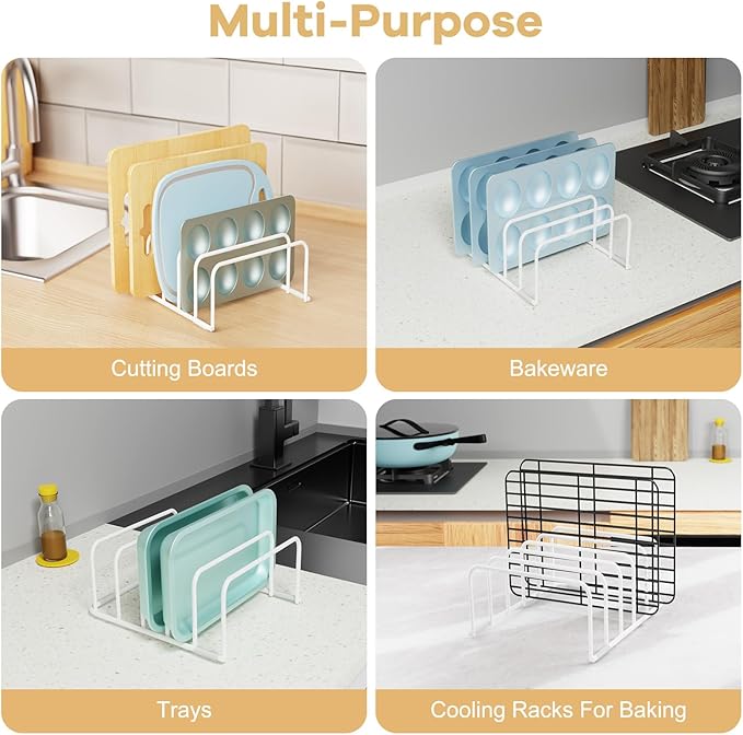 Cutting Board Organizer, 2Pcs Cutting Board Holder Rack Baking Cookie Pan Sheets Cooling Small Racks Storage Stand for Kitchen Cabinet Countertop Bakeware Organizer 7.87 x 7.2 x 3.15 White