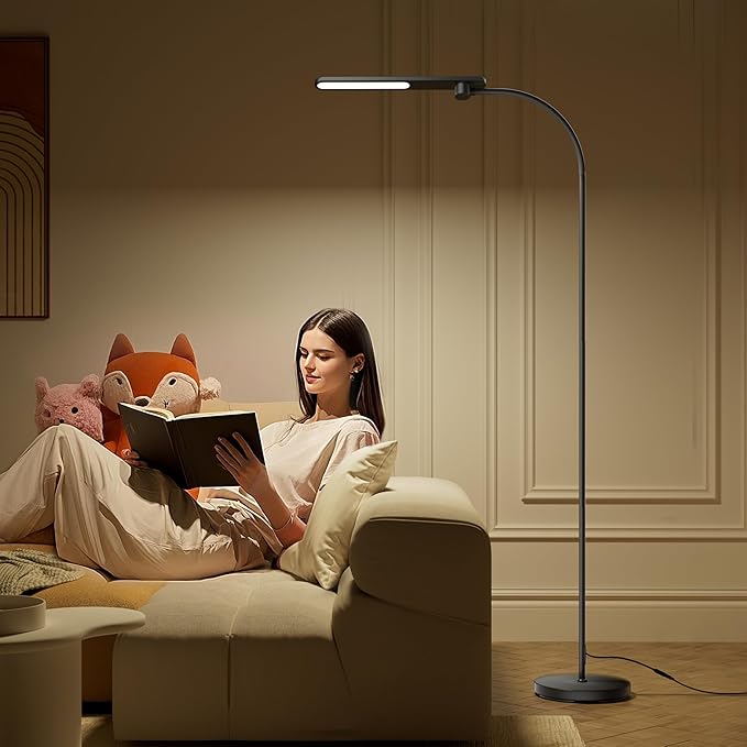 HoneyWell LED Floor Lamp, F4 Sunturalux™ Gooseneck Floor Lamps for Living Room, Super Bright Stepless Dimmable Tall Standing Lamp, Modern Eye-Caring Reading Floor Lamp for Bedroom Office Study