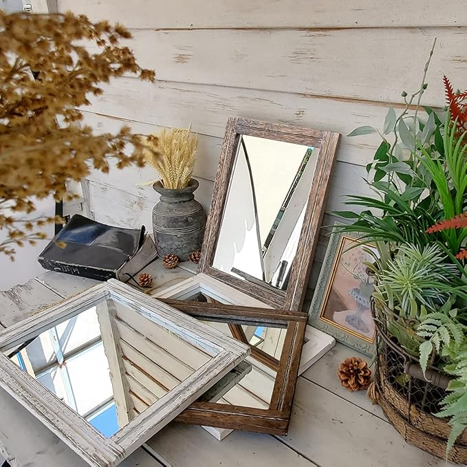 AAZZKANG Mirror with Wood Framed Rectangle Rustic Wall Mirrors Decor for Bedroom Bathroom Living Room Entryway