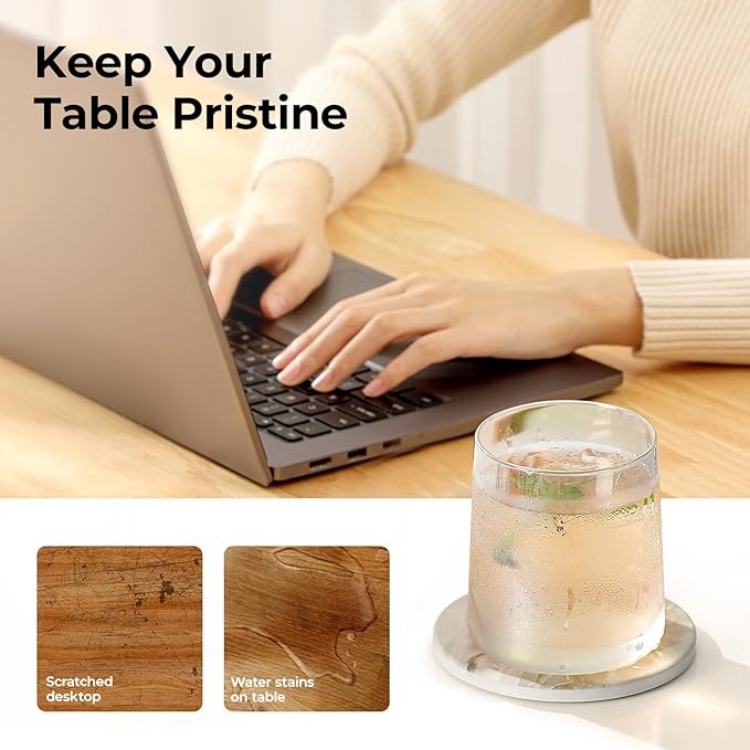 LIFVER Coasters Set of 6 Absorbent Drink Coasters with Holder, Marble Style Ceramic Thirstystone Coasters for Home Decor Coffee Table Protection, 4 Inches Suitable for Kinds of Cups Housewarming Gift