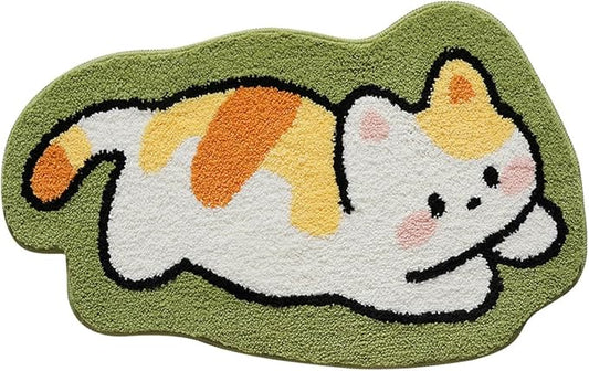 Bathroom Rug Cute Animal Pattern Fun Bath Mat, Microfibre Soft Oval Rug, Rubber Back, Multi-Color, Durable, Machine Wash Bath Mat for Bathroom Floor, 19.68"x 31.49", (Cat)