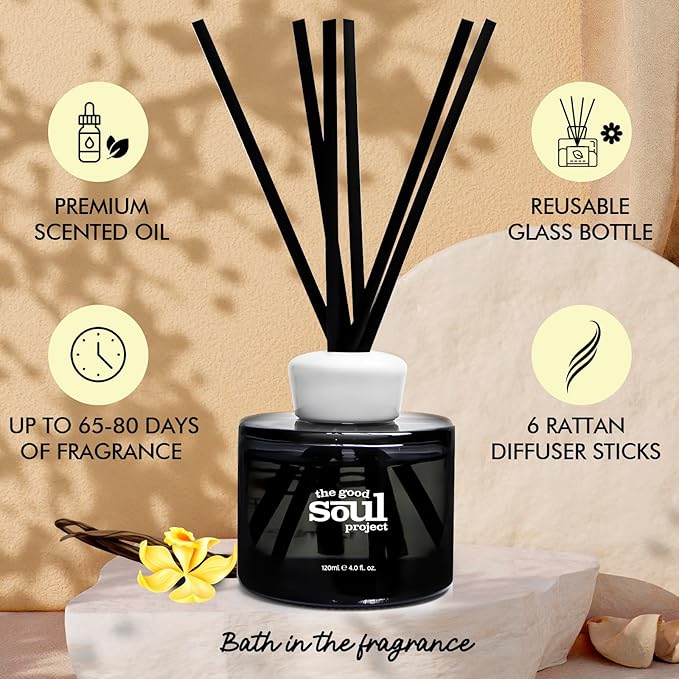 Reed Diffuser, Vanilla Scented Reed Diffusers for Home, Come with 6 Reed Diffuser Sticks, Decorative Air Freshener for Bathroom& Office