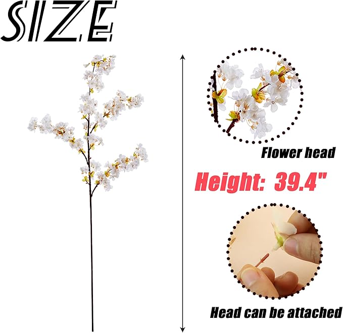 SITUMEIZI Artificial Cherry Blossom Branches Silk 39 Inch Faux Cherry Flowers Peach Tall Stems for Home Wedding Bedroom Table Japanese Real Touch Vase Decoration(3Pcs,Ivory White)