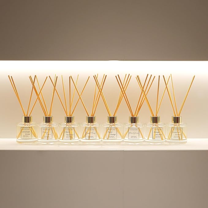 100ml Scent Diffuser with 6 Fiber Sticks, 3.5 oz Reed Diffuser Set Aromatherapy Fragrance Diffusers Air Fresheners for Home Bedroom Bathroom (Peach)