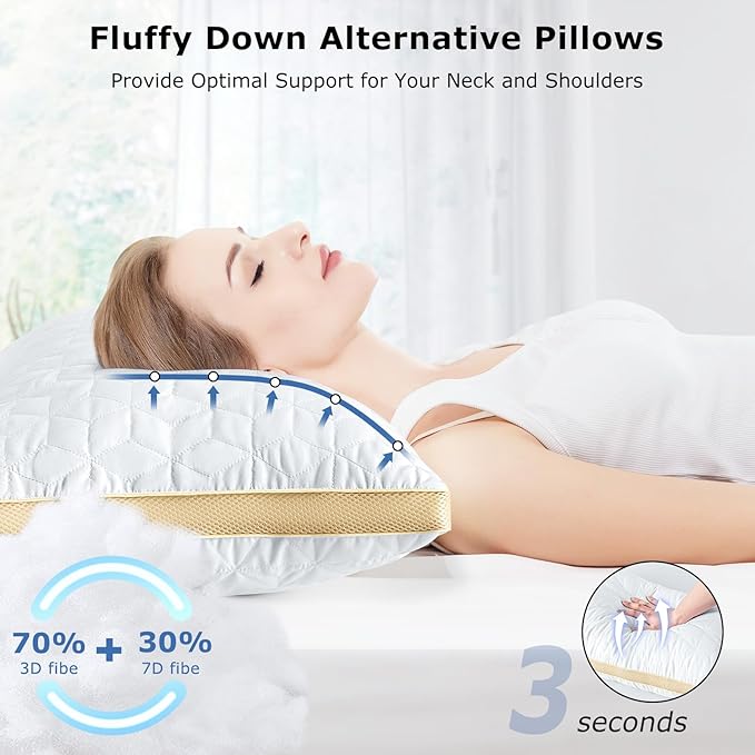 Pillows Standard Size Set of 2, Hotel Quality Down Alternative Standard Pillows, Mesh Gusseted Supportive Pillow, Medium Firm Bed Pillows for Sleeping, Standard Pillows 2 Pack Washable