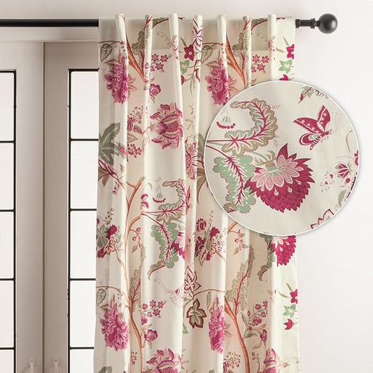 Maison d' Hermine Curtains for Living Room 100% Cotton 124 inch Length One Panel Light Filtering Curtains for Bedroom Windows with Rod and Loop Pockets Drapes (Givenchy, 50" W x 124" L)