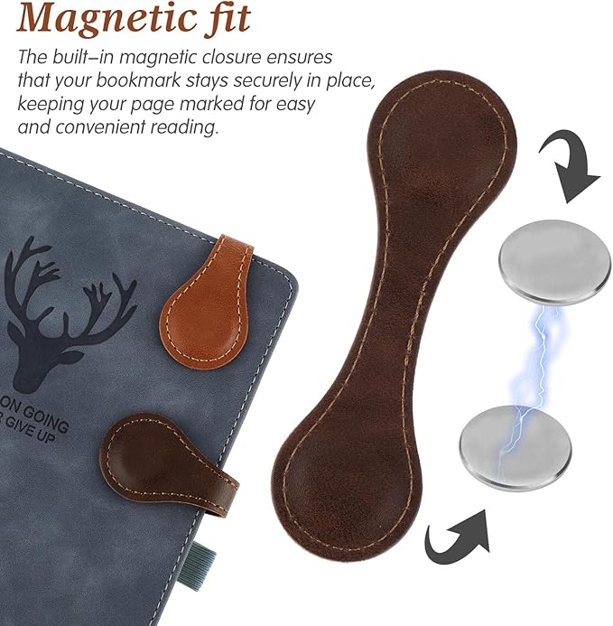 2 Pcs Leather Magnet Bookmark Retro Book Page Holder Vintage Page Marker Clip Handmade Cute Reading Accessories for Women Bookworm Book Lovers Reader Gift