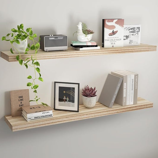 Floating Shelves 36 Inch Wall Shelf Solid Wood Mounted Storage for Bedroom Living Room Set of 2, Rustic Torched Wall Shelves