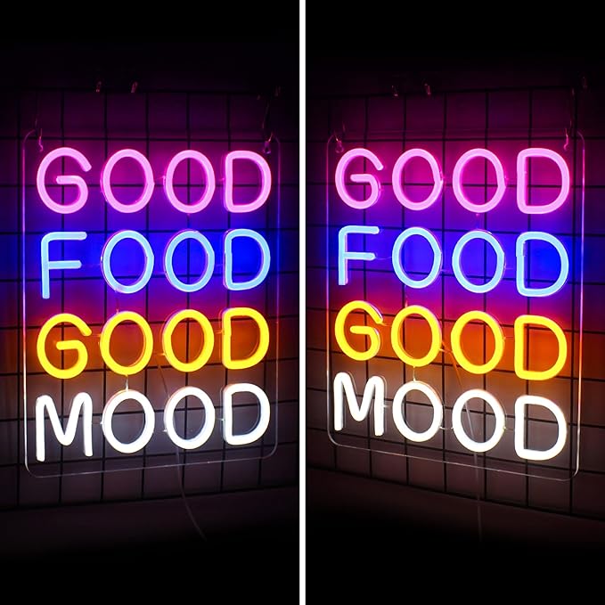Good Food Good Mood Neon LED Sign, Food Neon Signs for Wall Decor, Good Food Good Mood Neon Light with USB Powered for Snack Shop, Restaurant, Fast Food