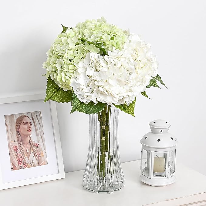 MARTINE MALL 2Pcs 21in Hydrangea Artificial Flowers, Latex Real Touch Hydrangeas Lifelike Large Hydrangea Flowers for Home Decor Party Arrangements Wedding Bouquets Centerpieces (Light Green)