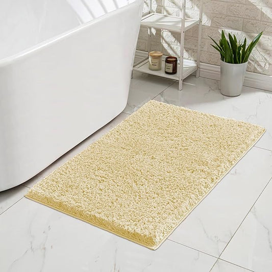 CozeCube Beige Bathroom Rug 47" x 24", Bath mats for Bathroom Non Slip, Ultra Soft Bath Rugs Washable, Plush Microfiber Area Rugs for Bedroom, Runner Rug