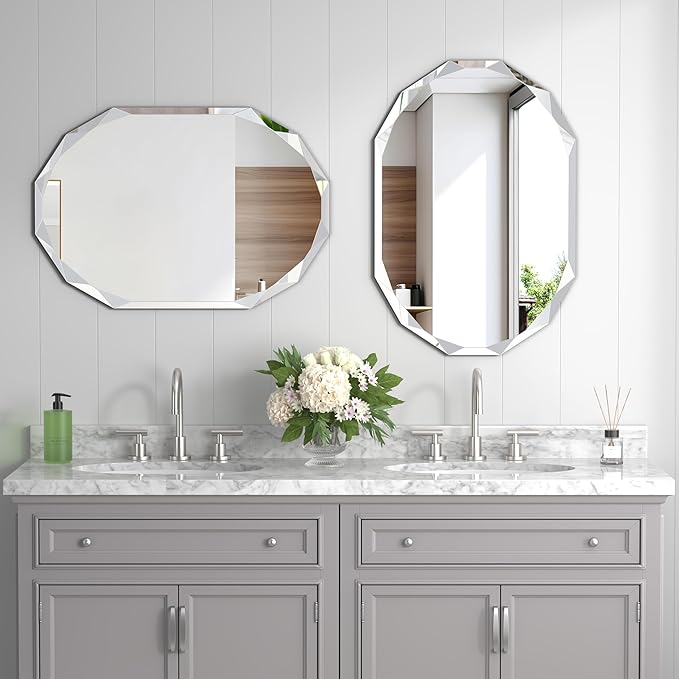Silver Wall Mirror-Beveled Edge Frameless Mirror for Bathroom, Vanity, Bedroom, Rectangle Mirror （19.5X27.6inch）