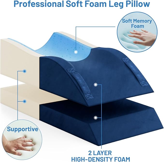 Leg Elevation Pillows, Wedge Pillow for After Surgery Or Rest, Memory Foam Leg Support Adjustable, Back Knee Hip Ankles Pain Relief, Knee Pillow for Sleeping Blood Circulation Blue