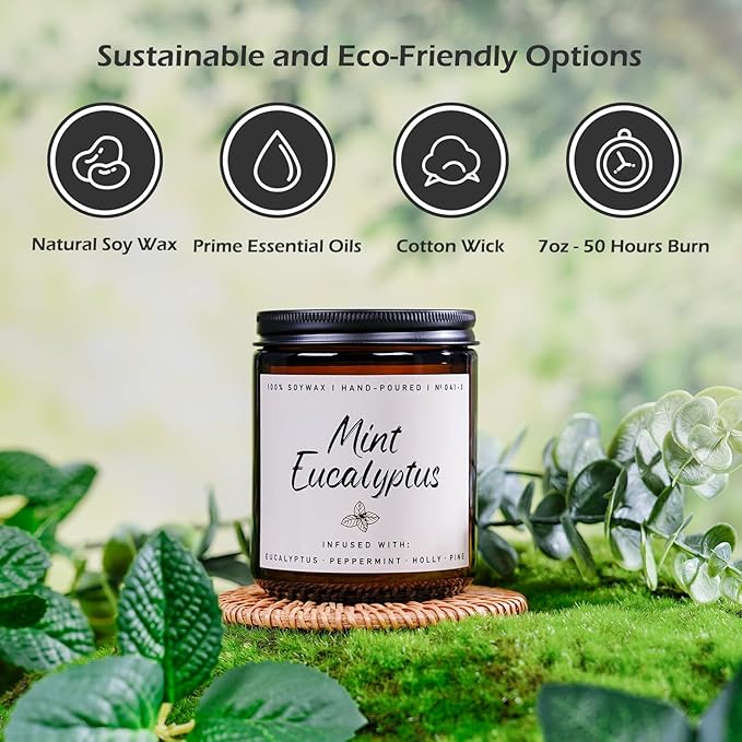 Mint Eucalyptus Candle | Aromatherapy Candle for Relaxation, Soy Candles for Home Scented, Home Fragrance Gifts for Women Men - Long-Lasting 7oz Jar