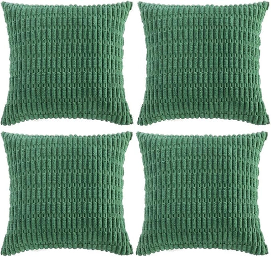Fancy Homi 4 Packs Green Decorative Throw Pillow Covers 24x24 Inch for Living Room Couch Bed, Holiday Christmas Home Decor Gift, Soft Plush Corduroy Cute Square Accent Cushion Case 60x60 cm