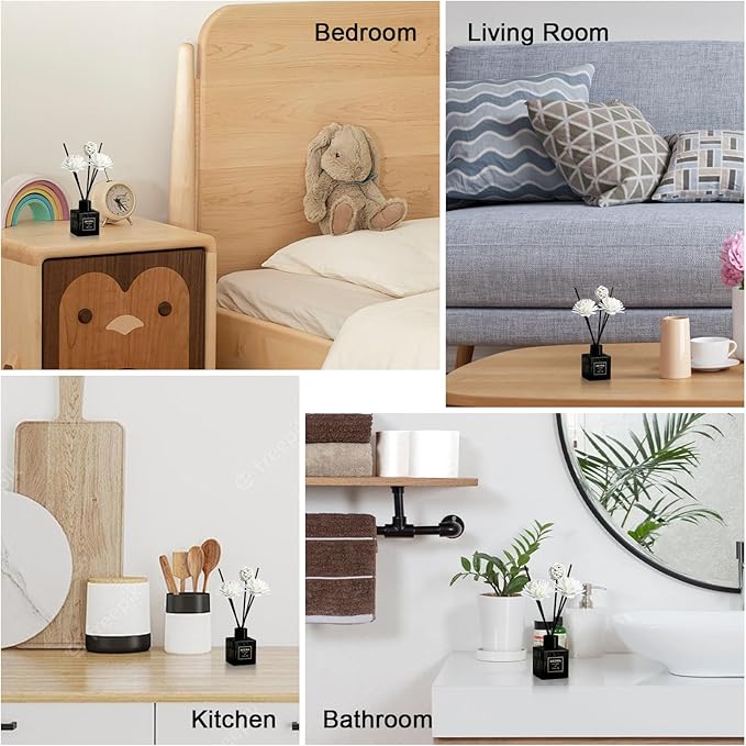 Reed Diffuser Set of 3, Jasmine Scented Oil Diffuser with 15 Sticks,(50ml) x 3 Aromatherapy Oil Reed Diffuser for Home Bedroom Bathroom Air Freshener