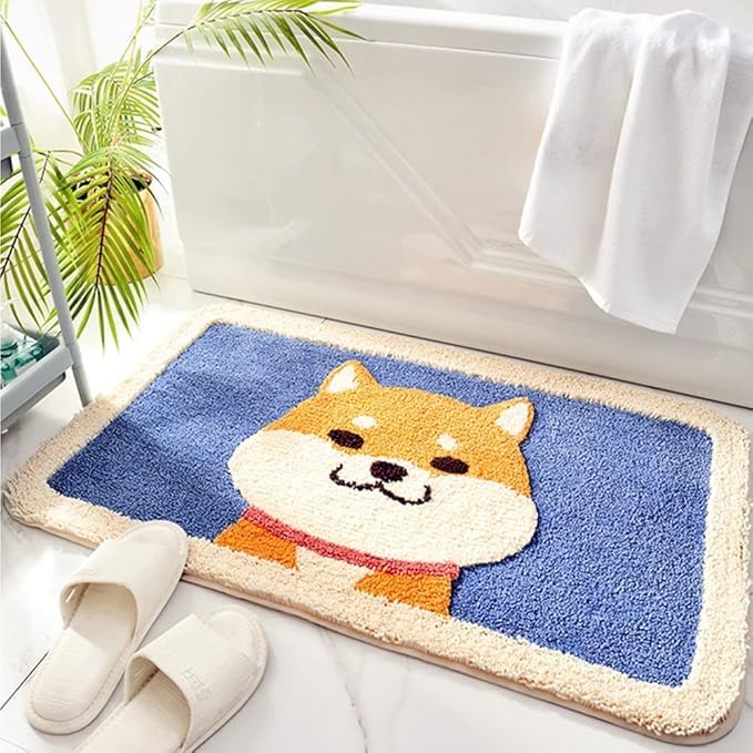 Felowaigam Bath Mat, Cute Shaggy Bathroom Rug,Soft, Absorbent, Non Slip & Durable Plush Rug, Machine Wash, Ideal for Tub, Toilet or Sink, 19.68"x 31.49", Akita