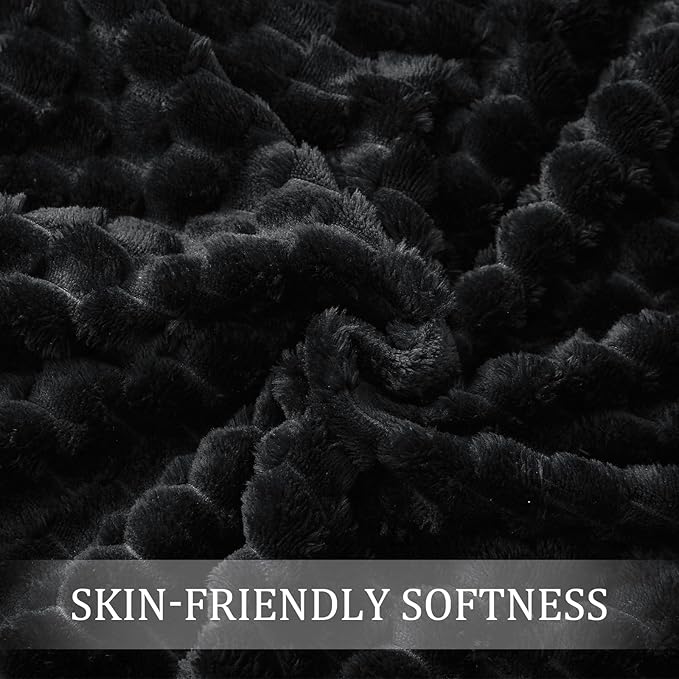 Exclusivo Mezcla Queen Size Soft Fleece Blanket, 90x90 Inches Stylish Jacquard Velvet Blanket for Bed, Fuzzy Cozy Lightweight for All Season, Black